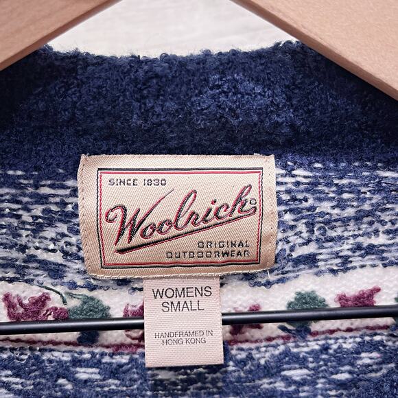 Woolrich Vintage Wool Fair Isle Tipped Polo Sweater Blue Fisherman Womens Small - Picture 6 of 7